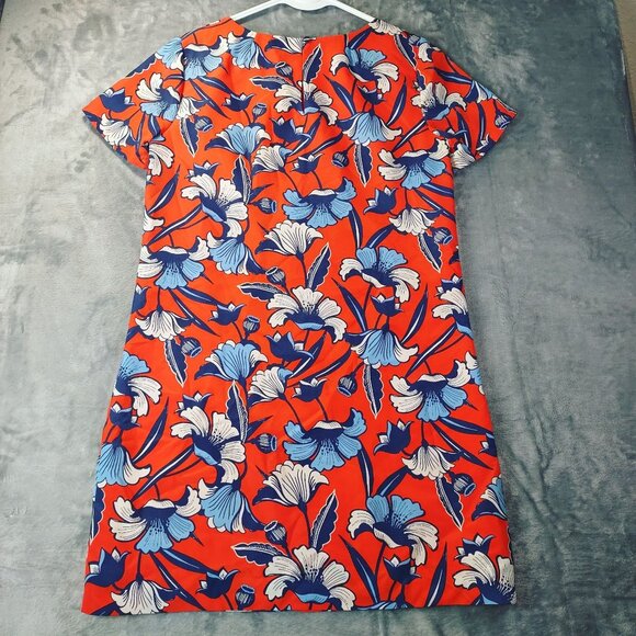 J. Crew Womens Dress 6 Red Blue Floral Print‎ Short Sleeve Shift Retro Summer - Picture 9 of 12